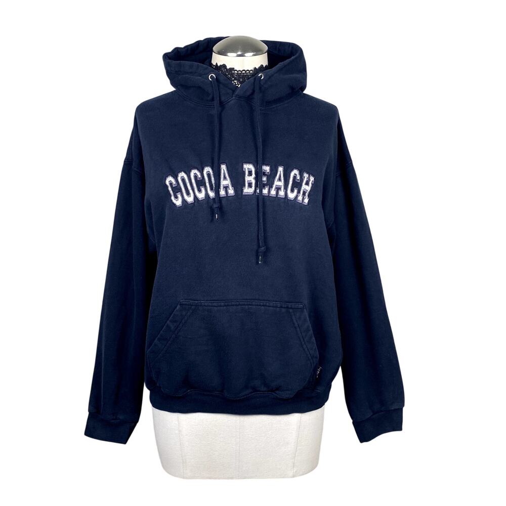 Vtg Y2k Exist Sports Line Cocoa Beach Spellout Embroidered Pullover Hoodie M USA